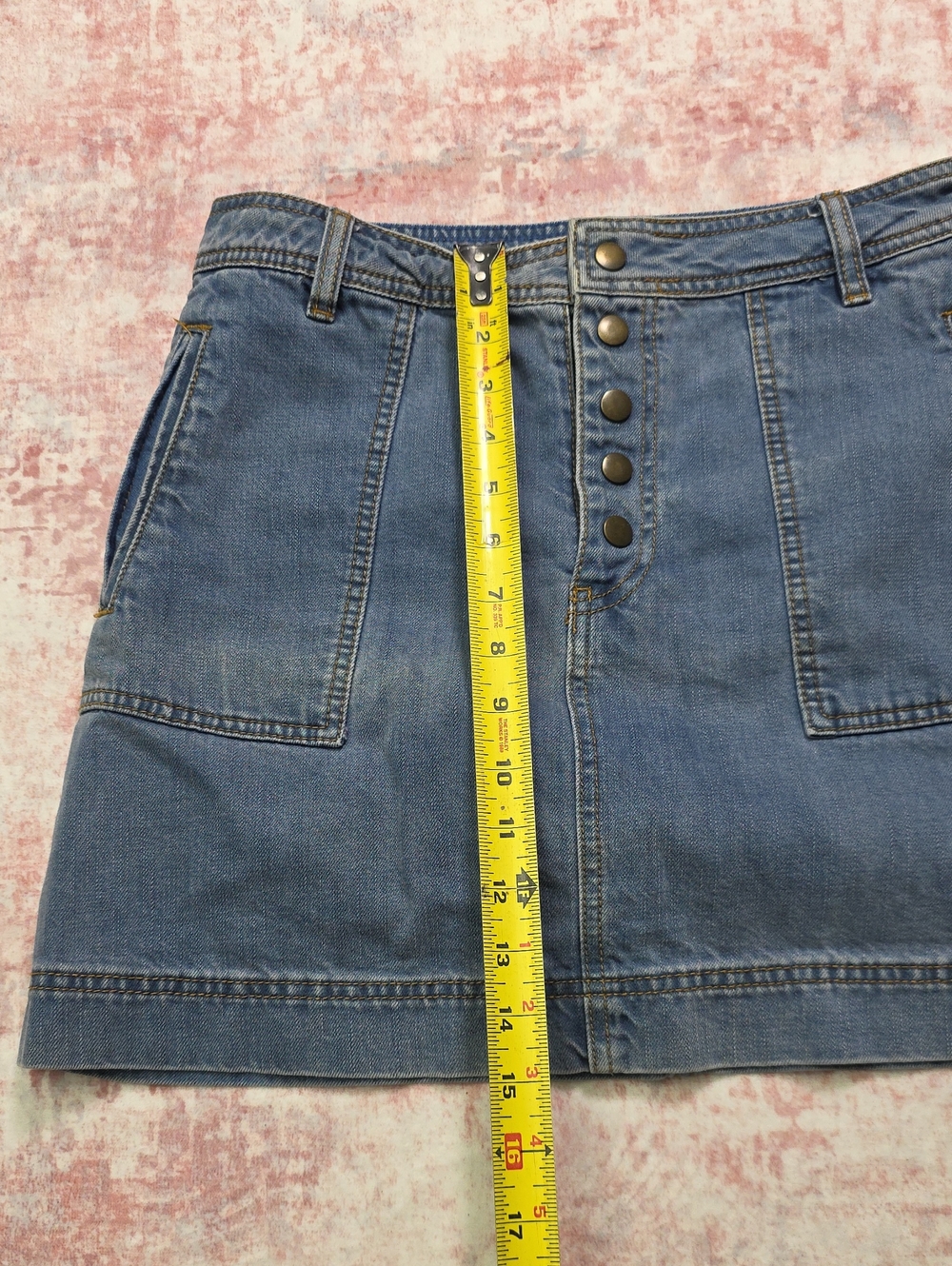 Free People We The Free Blue Denim Mini Skirt Button Front Utility Pockets - Picture 3 of 7
